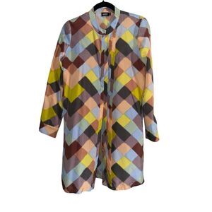 Kate Spade Saturday Geometric Square Print Shirt Dress Size S Multi Color